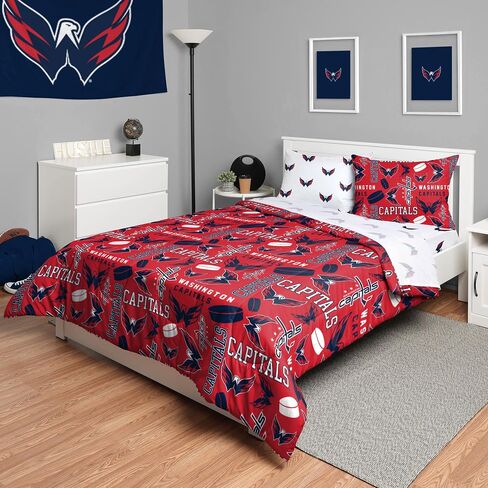 FOCO Washington Capitals NHL Team Color Bed in a Bag Comforter Bedding 5 Piece Set - Full in Saudi Arabia