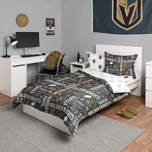 FOCO Vegas Golden Knights NHL Team Color Bed in a Bag Comforter Bedding 5 Piece Set - Twin in Saudi Arabia