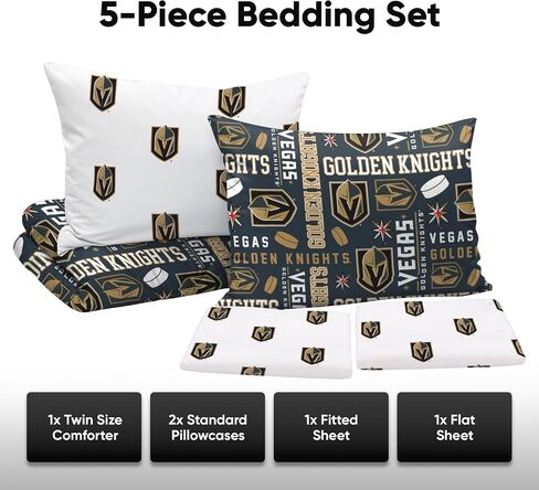 FOCO Vegas Golden Knights NHL Team Color Bed in a Bag Comforter Bedding 5 Piece Set - Twin in Saudi Arabia
