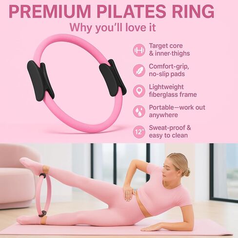 Pilates Ring Set 14 PCS Circle Yoga Ring, Pilates Ball, Adjustable Ankle and Wrist Weights, Resistance Bands, Grip Socks, Instruction Mauel Guides, Yoga, Women Home Workouts Essentials Starter Set in Saudi Arabia