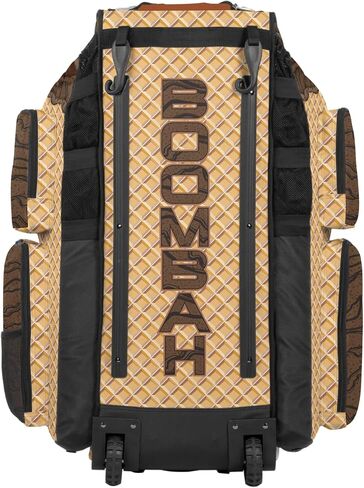 Boombah Superpack XL Rolling Bat Bag - 36" x 16" x 23.5" - Telescopic Handle - Holds 8 Bats - Wheeled Version - Ice Cream Double Chocolate Gold/Brown/Oak Brown in Saudi Arabia