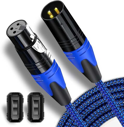 كابل ميكروفون احترافي بطول 6 أقدام XLR ذكر إلى أنثى، سلك ميكروفون استوديو مزدوج الحماية - نحاس خالٍ من الأكسجين للبث/البث المباشر/المسرح، مضفر من النايلون الأزرق in Kuwait