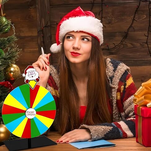 Christmas Spinning Prize Wheel, 8" Dry Erase Spinning Wheel for Prizes with Stand, 16 Slots Tabletop Spinner Wheel for Carnival, Party, Pub, Fortune Spin Game, Home Play, School Activity (#A) in Saudi Arabia