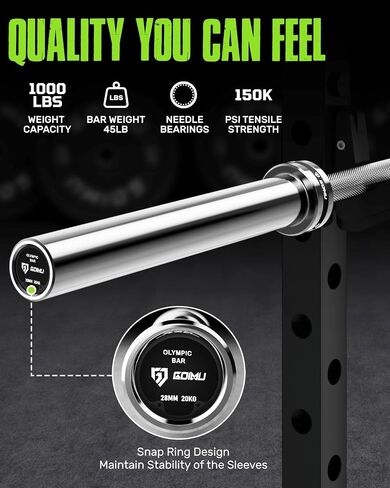 PB01 7FT Olympic Barbell، شريط الوزن مع قبضة مخرشة للقرفصاء، الرفع الميت، رفع الأثقال، تدريب القوة، ضغط مقاعد البدلاء، يناسب لوحات الوزن القياسية 2 بوصة، سعة 1000 رطل in Kuwait