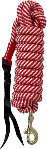 Red and White Santa Christmas Stripe Braided Nylon Horse Lead Rope with Leather End (10') in Saudi Arabia