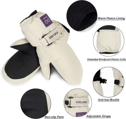 Kids-Ski-Mittens for Boys-Girls 6-12 Years, Windproof Warm Fleece Lined Winter Snow Gloves for Skiing & Cold Weather in Saudi Arabia
