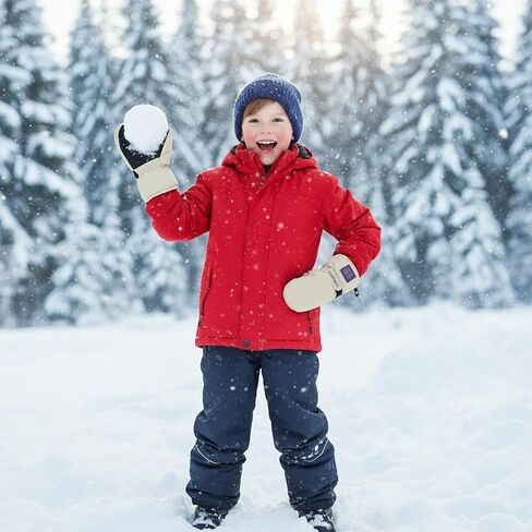 Kids-Ski-Mittens for Boys-Girls 6-12 Years, Windproof Warm Fleece Lined Winter Snow Gloves for Skiing & Cold Weather in Saudi Arabia