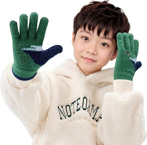 Kids Student Winter Warm Knitted Gloves Cute Shark Full Finger Snow Ski Gloves Stretch Cold Weather Mittens,Age 7-12 Yrs in Saudi Arabia