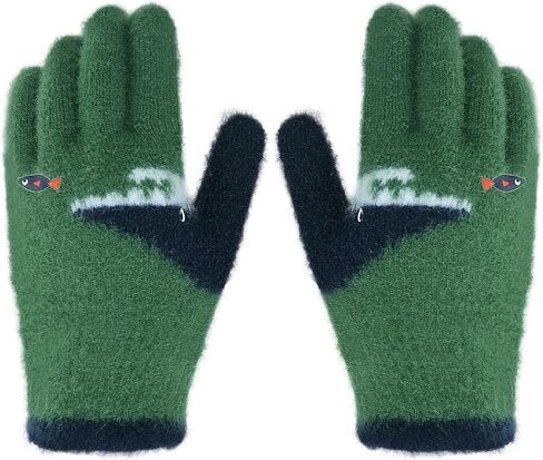 Kids Student Winter Warm Knitted Gloves Cute Shark Full Finger Snow Ski Gloves Stretch Cold Weather Mittens,Age 7-12 Yrs in Saudi Arabia