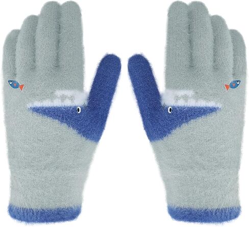Kids Student Winter Warm Knitted Gloves Cute Shark Full Finger Snow Ski Gloves Stretch Cold Weather Mittens,Age 7-12 Yrs in Saudi Arabia
