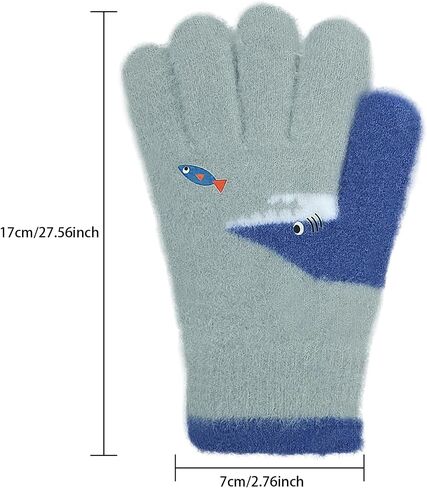 Kids Student Winter Warm Knitted Gloves Cute Shark Full Finger Snow Ski Gloves Stretch Cold Weather Mittens,Age 7-12 Yrs in Saudi Arabia