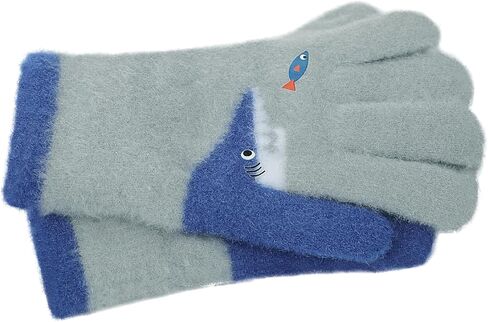 Kids Student Winter Warm Knitted Gloves Cute Shark Full Finger Snow Ski Gloves Stretch Cold Weather Mittens,Age 7-12 Yrs in Saudi Arabia