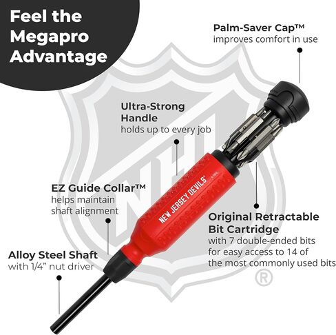 مفك براغي MEGAPRO® NHL® Team Edition متعدد البتات | مرخص رسميًا من NHL® Gear | مفك براغي متين ومريح وذو جودة احترافية (®New Jersey Devils) in Kuwait