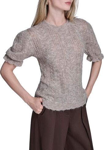 BCBG Womens Short Sleeve Cable Knit Crew Neck Sweater in Saudi Arabia