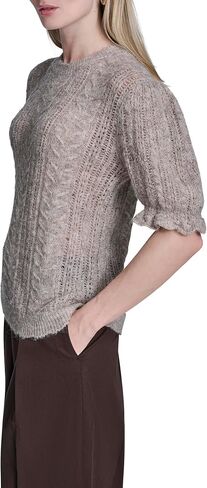 BCBG Womens Short Sleeve Cable Knit Crew Neck Sweater in Saudi Arabia