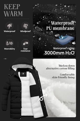 Pursky Men's Long Winter Coat Warm Sherpa Lined Quilted Puffer Jacket Waterproof Thicken Puffy Parka with Hood in Saudi Arabia
