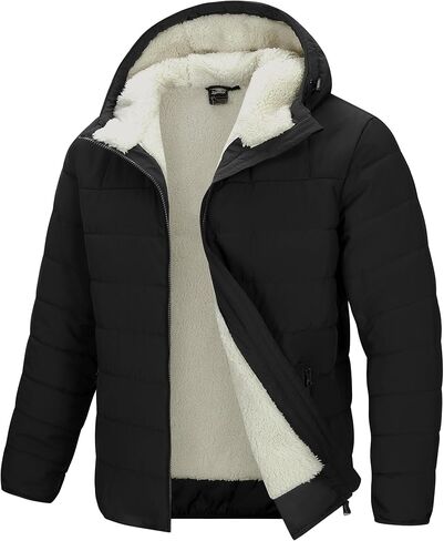33,000ft Men's Hooded Winter Puffer Jacket Sherpa Fleece Lined Lightweight Warm Quilted Insulated Puffy Coat in Saudi Arabia