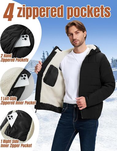 33,000ft Men's Hooded Winter Puffer Jacket Sherpa Fleece Lined Lightweight Warm Quilted Insulated Puffy Coat in Saudi Arabia