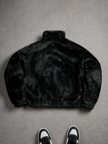 Men's Plush Faux Fur Winter Jacket High Collar Cropped Jacket Puffer Jacket Zip Up Winter Warm Fuzzy Jacket in Saudi Arabia