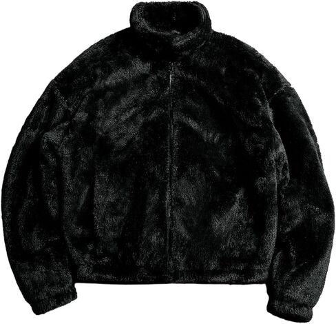 Men's Plush Faux Fur Winter Jacket High Collar Cropped Jacket Puffer Jacket Zip Up Winter Warm Fuzzy Jacket in Saudi Arabia