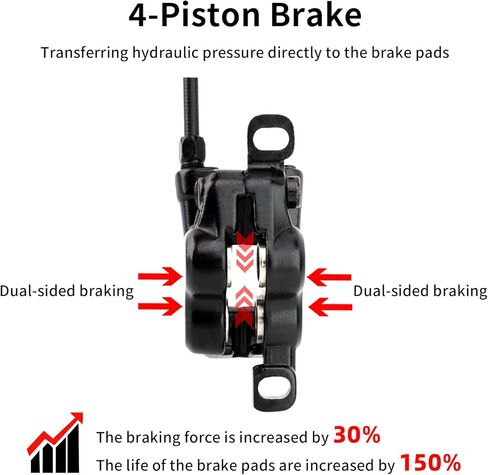 ZTZ 4-Piston مجموعة فرامل هيدروليكية للتوجيه الداخلي، فرامل قرصية هيدروليكية أمامية 850 مم وخلفية 1600 مم للدراجة الجبلية eBike، مجموعة فرامل هيدروليكية مسبقة النزف مع محول تركيب (أمامي + خلفي) in Kuwait