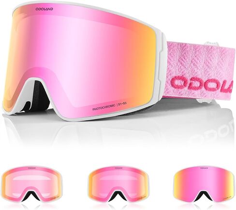 Odoland Photochromic Ski Goggles for Men Women Adult, Snow Snowboard Goggles with Pattern Strap for All Day Skiing Sports in Saudi Arabia