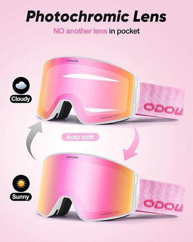 Odoland Photochromic Ski Goggles for Men Women Adult, Snow Snowboard Goggles with Pattern Strap for All Day Skiing Sports in Saudi Arabia