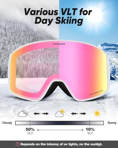 Odoland Photochromic Ski Goggles for Men Women Adult, Snow Snowboard Goggles with Pattern Strap for All Day Skiing Sports in Saudi Arabia