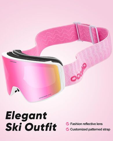 Odoland Photochromic Ski Goggles for Men Women Adult, Snow Snowboard Goggles with Pattern Strap for All Day Skiing Sports in Saudi Arabia