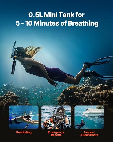 VEVOR Scuba Tank, 0.5L Portable Diving Tank, Diving Oxygen Cylinder Support 5-10 Minutes Underwater Breathing, 32.81 ft Diving Depth, Refillable Snorkel Air Tank Kit for Underwater Exploration Rescue in Saudi Arabia