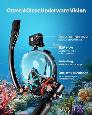 VEVOR Scuba Tank, 0.5L Portable Diving Tank, Diving Oxygen Cylinder Support 5-10 Minutes Underwater Breathing, 32.81 ft Diving Depth, Refillable Snorkel Air Tank Kit for Underwater Exploration Rescue in Saudi Arabia