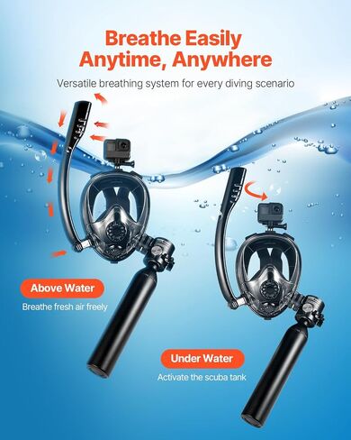 VEVOR Scuba Tank, 0.5L Portable Diving Tank, Diving Oxygen Cylinder Support 5-10 Minutes Underwater Breathing, 32.81 ft Diving Depth, Refillable Snorkel Air Tank Kit for Underwater Exploration Rescue in Saudi Arabia