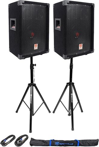 Rockville (2) RSG8 8 300 Watt 2-Way 8-Ohm Passive DJ PA Speaker +Stands +Cables in Saudi Arabia