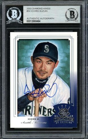 إيشيرو سوزوكي موقعة 2003 بطاقة Donruss Diamond Kings رقم 54 سياتل مارينرز Beckett BAS Stock رقم 191260 - بطاقات البيسبول الموقعة in Saudi Arabia