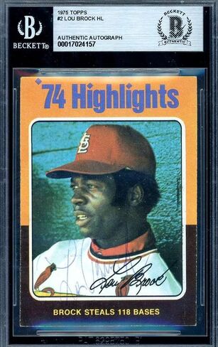Lou Brock Beckett BAS Vintage Signed 1975 Topps 1974 Highlights - Baseball Slabbed Autographed Cards in Saudi Arabia