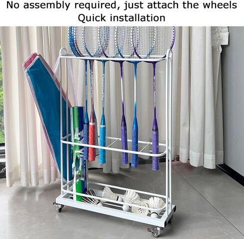 Tennis Racket Storage Cart,No Assembly Required, Easy Badminton Organizer,for Ball Bucket Skipping Rope(Black) in Saudi Arabia
