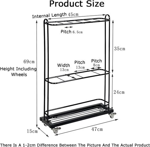Tennis Racket Storage Cart,No Assembly Required, Easy Badminton Organizer,for Ball Bucket Skipping Rope(Black) in Saudi Arabia