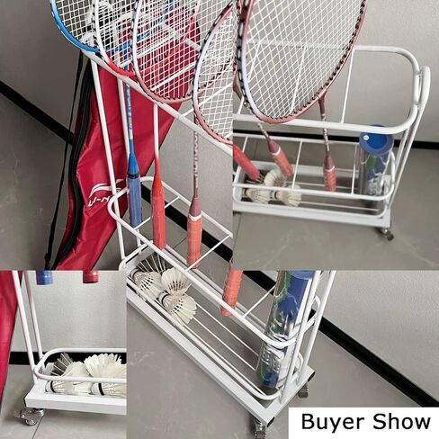 Tennis Racket Storage Cart,No Assembly Required, Easy Badminton Organizer,for Ball Bucket Skipping Rope(Black) in Saudi Arabia