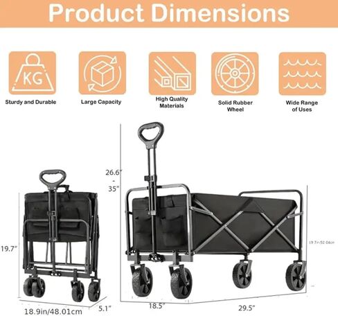 Folding Wagon Cart, Heavy Duty Utility Portable Foldable Outdoor Beach Garden Cart. Holds up to 200 lbs in Saudi Arabia