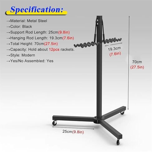 Mobile Badminton Racket Display Storage Rack Hold 12 Rackets Portable Sports Equipment Storage Cart in Saudi Arabia