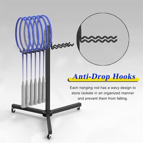 Mobile Badminton Racket Display Storage Rack Hold 12 Rackets Portable Sports Equipment Storage Cart in Saudi Arabia