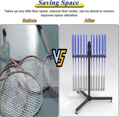 Mobile Badminton Racket Display Storage Rack Hold 12 Rackets Portable Sports Equipment Storage Cart in Saudi Arabia