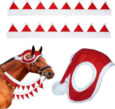 3 Pcs Chrismas Rein Cover Set Including 1 Pcs Horse Christmas Santa Cap and 2 Horse Rein Cover,Xmas Holiday Horse Santa Costume Accessories for Xmas Parade in Saudi Arabia