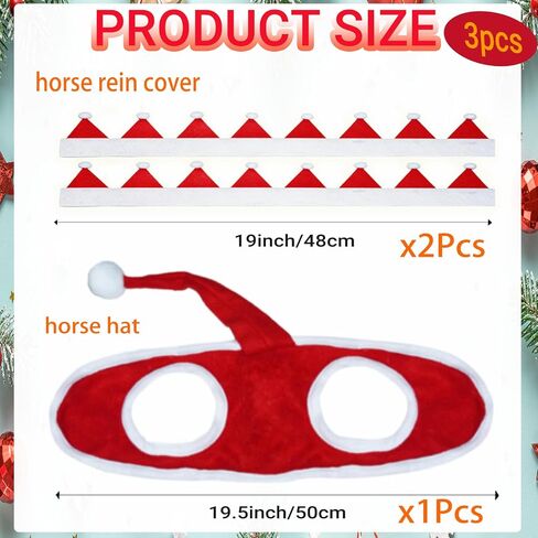 3 Pcs Chrismas Rein Cover Set Including 1 Pcs Horse Christmas Santa Cap and 2 Horse Rein Cover,Xmas Holiday Horse Santa Costume Accessories for Xmas Parade in Saudi Arabia