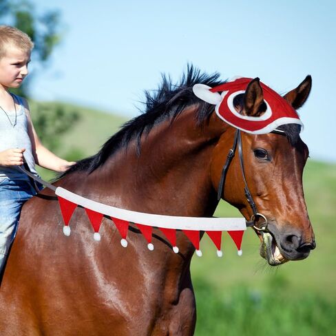 3 Pcs Chrismas Rein Cover Set Including 1 Pcs Horse Christmas Santa Cap and 2 Horse Rein Cover,Xmas Holiday Horse Santa Costume Accessories for Xmas Parade in Saudi Arabia