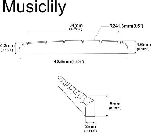 Musiclily Pro 40.5x3x5mm Flat Bottom Slotted Bone Nut for 6 String Squier Affinity Strat Tele Style Electric Guitar, Unbleached (Set of 2) in Saudi Arabia