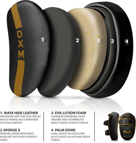 وسادات DXM SPORTS Muay Thai Pads لمعدات الكيك بوكسينغ، وسادات تدريب فنون الدفاع عن النفس لفنون القتال المختلطة، والتايكوندو، والكاراتيه - مثالية للركلات والركبتين واللكمات في تدريب الفنون القتالية (وسادة واحدة فقط) in Kuwait