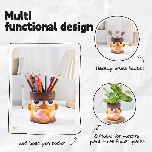 Wild Boar Decorative Pen Holder, Multi-Purpose Storage Vase with Drainage Holes, Desktop Organizer in Saudi Arabia