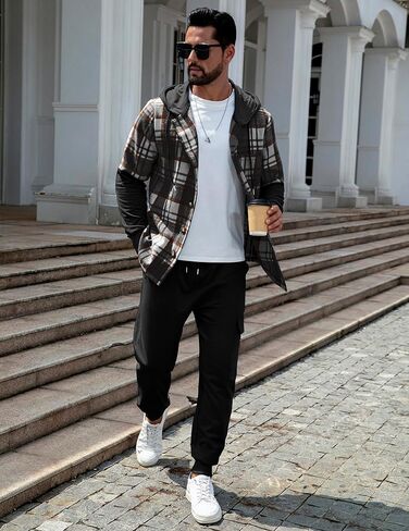 بدلة رياضية مكونة من قطعتين للرجال مع غطاء للرأس من الفلانيل منقوشة من الصوف ومجموعة بناطيل رياضية للركض بدلة رياضية in Kuwait