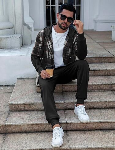 بدلة رياضية مكونة من قطعتين للرجال مع غطاء للرأس من الفلانيل منقوشة من الصوف ومجموعة بناطيل رياضية للركض بدلة رياضية in Kuwait